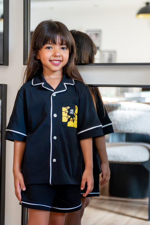 Kids unisex summer pajama set Black t-shirt + shorts